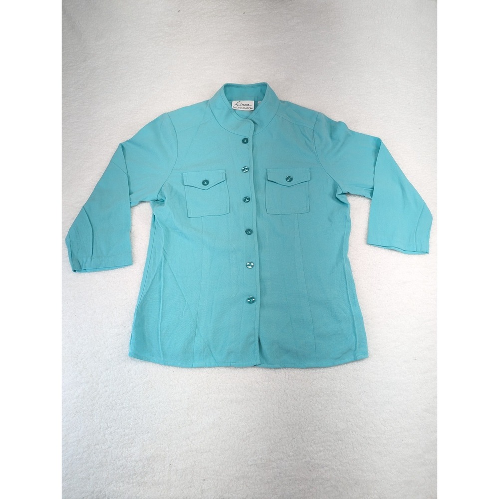 Vintage Linea‎ By Louis Dell'Olio Women's Teal Blue 3/4 Sleeve Button Up M